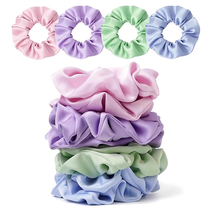 Aesthetic Satin Scrunchies for Women – 8PCS Pastel Colors Silk Hair Ties – No Crease, Frizz-Free, Soft Macaron Hair Bands for Thick & Thin Hair, Cute Stylish Hair Accessories