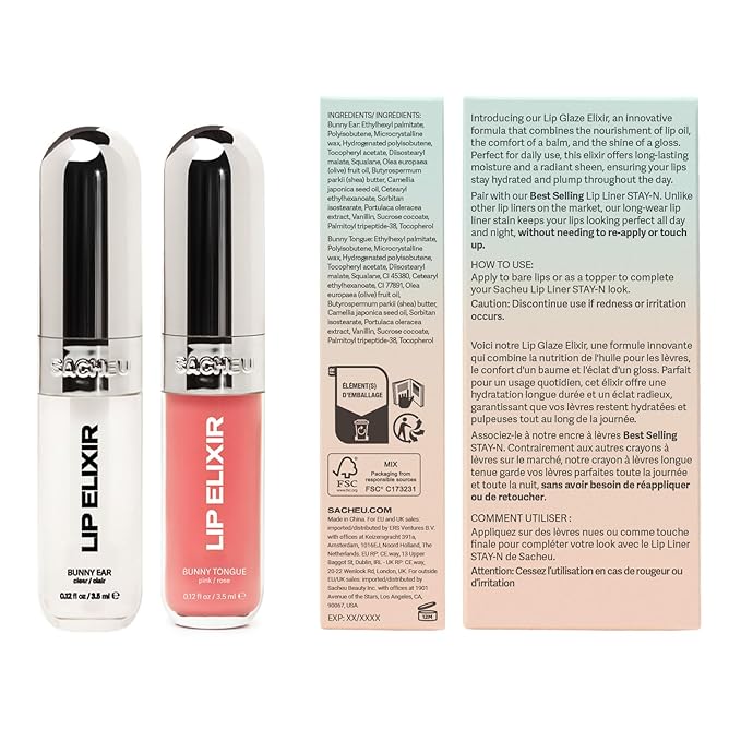 Sacheu Lip Elixir Nourishing and Hydrating Lipgloss — Moisturizing Plumping Lip Gloss Enriched with Collagen, Non-Sticky Lip Color Smooth High-Shine Finish, Vegan & Cruelty-Free, Clear & Sheer Pink