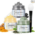 ANAI RUI 3 Pcs Face Mask Set - Turmeric Clay Mask - Green Tea Face Mask - Dead Sea Mud Mask for Oily Skin, Blackheads & Pores -Spa Gift Set Self Care for Women Teens 2.5 oz Each