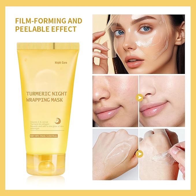 Turmeric Peel Off Face Mask, Wrapping Moisturizing Water Face Mask, Quickly Absorbed Non-Sticky Supplement Nutrition Improving Skin Elasticity Nourishes Firming Smooth for Daily Skin Care