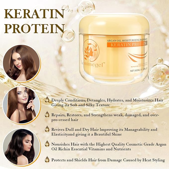 Collagen Hair Mask,Deep Repair Conditioning Argan Oil Hair Mask for Damaged Hair Treatment, Deep Conditioner Hydrating Hair Masque for All Hair Types 10.15 oz 300ml