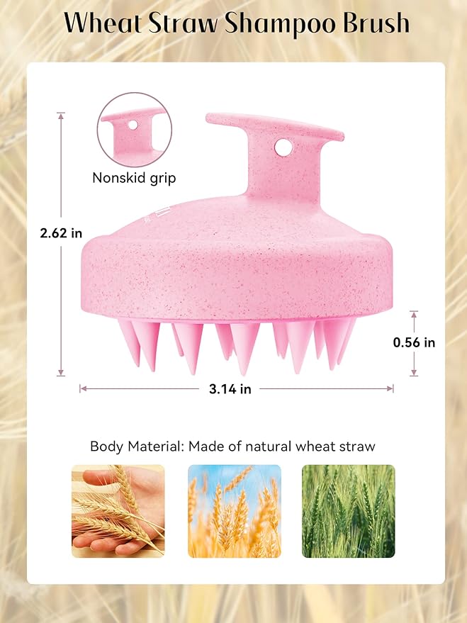 HEETA Scalp Massager Hair Growth, Soft Silicone Scalp Scrubber Shampoo Brush for Exfoliation, Dandruff Removal & Head Massage Stress Relax, Wet & Dry Use for Thick, Thin Hair Care, Wheat Straw Pink