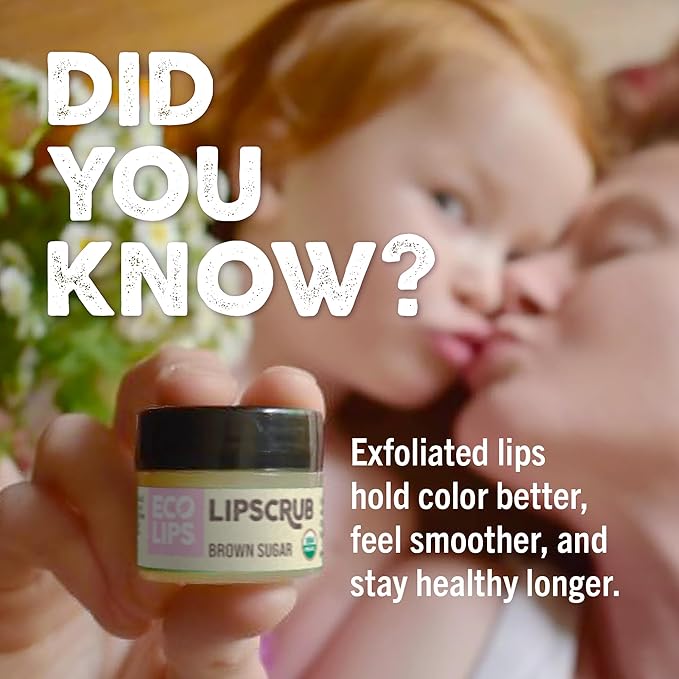 Eco Lips Brown Sugar Lip Scrub 2 Pack - 100% Organic Lip Care Treatment with Organic Sugar and Coconut Oil - Gently Exfoliate and Polish Dry, Flaky Lips, 0.50 oz jars