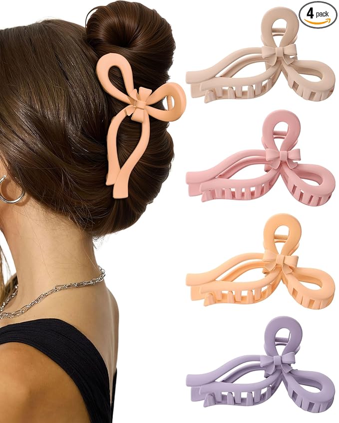 4 PCS Bow Hair Clips for Women Bow Claw Clip 5" Extra Large Hair Claw Clips for Thick and Long Hair Cute Bows Big Clip Mother’s Day Gift for Mom