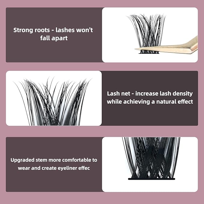 QUEWEL Lash Clusters 72 Pcs Wide Stem Individual Lashes C/D Curl 8-16mm Length DIY Lash Extension Soft False Eyelashes Wispy Cluster Lashes Easy to Create Natural Look At Home(Honey01-D-12mm)