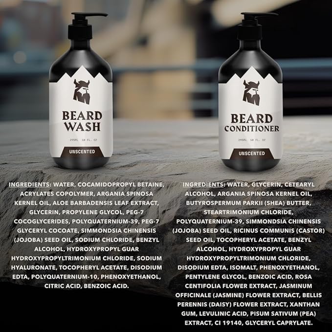 Striking Viking Unscented Beard Wash & Conditioner - 10 Fl Oz, Pack of 2 - Deep Cleansing Oil Formula - Soothing Softener with Jojoba Oil - Itch-Free Gentle Hydration for Beard Care
