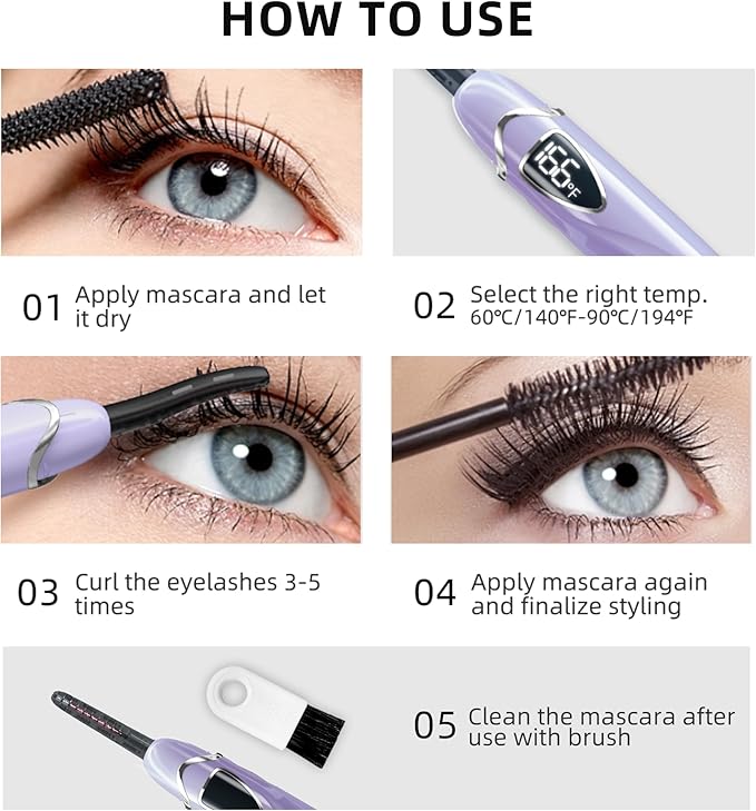 Heated Eyelash Curler, S600 Heated Lash Curler, Accurate Temperature Control Electric Eyelash Curler Heated - Intelligent Power Off, Long Lasting (Pale Mauve/Silver, S600-148MM)