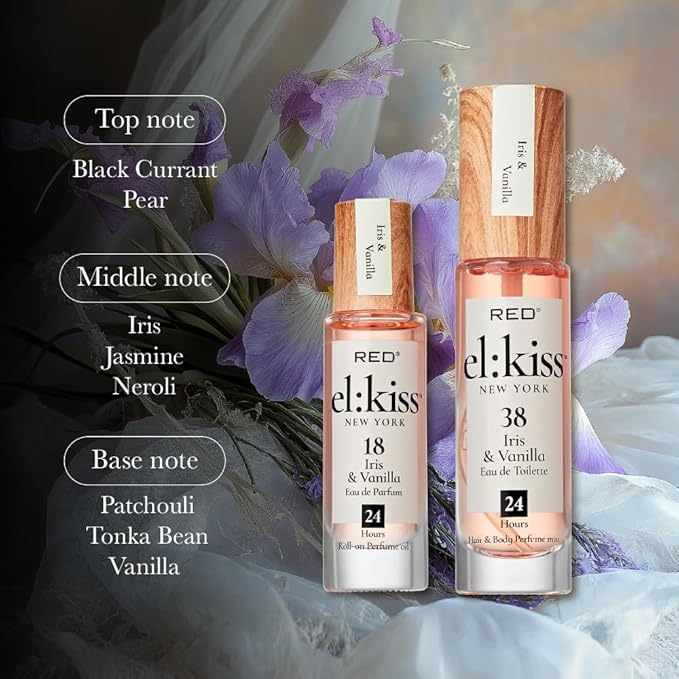 EL:KISS Hair Perfume & Body Mist, Iris & Vanilla Inspired by La V. E. Belle, Eau de Toilette 30mL (1.01 Fl Oz), Hydrating & Long-Lasting, Alcohol & Mineral Oil-Free, Jojoba, Argan Oil & Aloe Vera