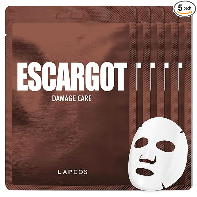 LAPCOS Escargot Sheet Mask - Regenerating, Soothing & Moisturizing Face Masks with Snail Filtrate for Dull, Damaged Skin - Highly Breathable Tencel Hybrid Sheet - Korean Skin Care (Pack of 5)