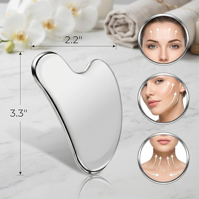 Stainless Steel Gua Sha Tool, Gua Sha Facial Tools, Durable GuaSha Tool for Jawline Sculpting, Face Massager, Puffiness Reducing, Skin-Care Gift