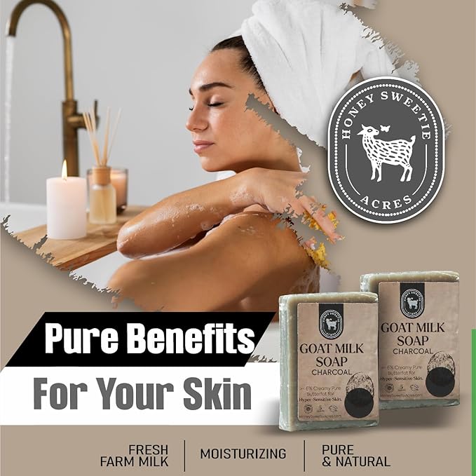 Honey Sweetie Acres 2-Pack Charcoal Goat Milk Soap - Handmade 5 oz Bar, Made with Natural Ingredients, Moisturizing & Gentle, Made in the USA