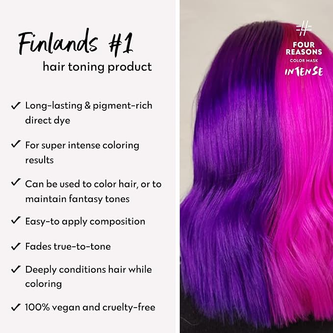 Four Reasons Color Mask INTENSE Violet (27 Colors) - Intensive Toning Treatment - Color Depositing Conditioner – Semi Permanent Purple Hair Dye for Lightened and Colored Hair– 100% Vegan, 6.76 fl oz