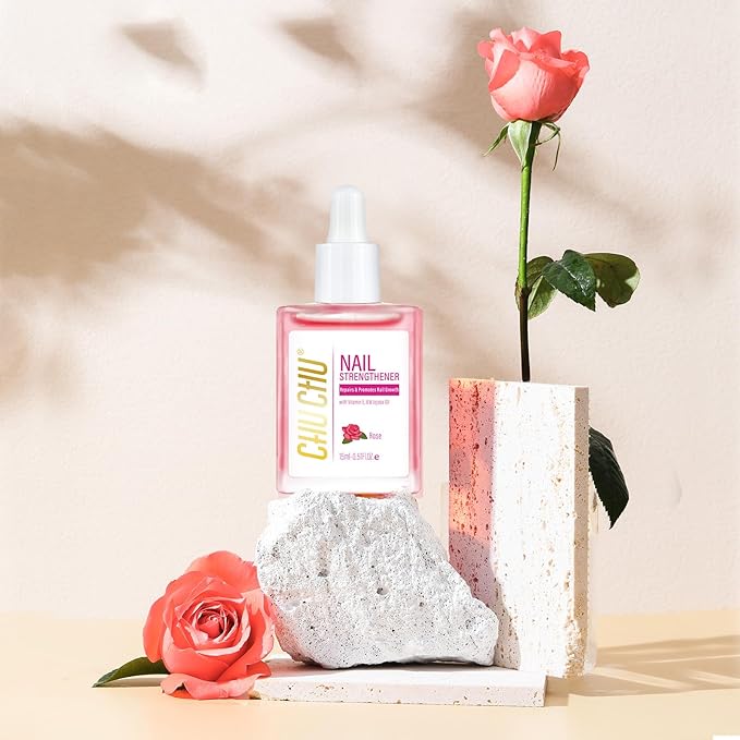 CHUCHU Vegan Cuticle Oil for Nails: Rose Jojoba Nail Cuticle Oil with Vitamin B & E for Moisturizes Cuticle and Nail's Skin - Prevents Hangnails and Chapped 15ML