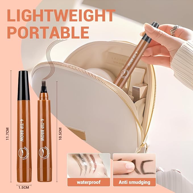 2026 New Microblading Eyebrow Pencil, Micro-fork Tip Eyebrow Pencil with Micro-Fork Tip, 3D Waterproof 4 Tipped Spoolie Brush Precise Brow Pen Natural Makeup Effect for Daily Makeup (Light Brown)