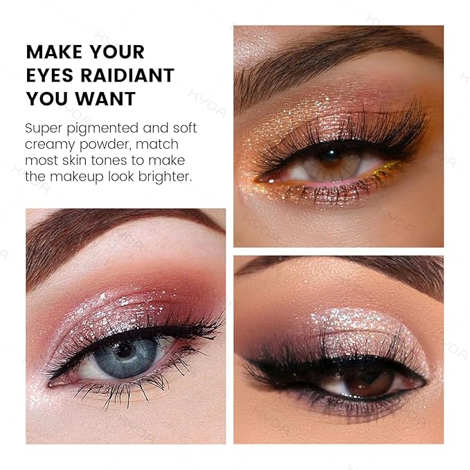 KYDA 10 Colors All Glitter Eyeshadow Palette, Sparkling Sequin Eyeshadow, Shiny Pearl Powder Eye Shadow, Multicolor Glitters Eyes Makeup, Pink Glitters Eyeshadsow Palette, Glitter Eyes Color