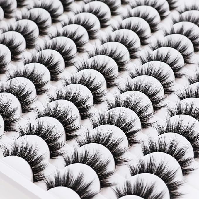 Azenlo False Eyelashes 48 Pairs Faux Mink Lashes 12-16mm Wispy Lashes 3D Fluffy Cat Eye Lashes Pack Bulk Wholesale Strip Lashes(style 48-035)