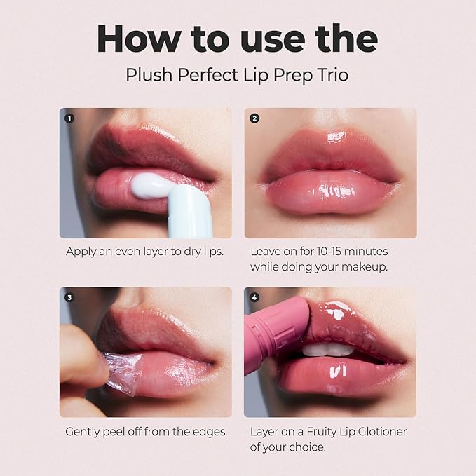 Laka Plush Perfect Lip Prep Trio, 10ml/0.33 fl.oz*3ea, Lip Gift Sets for Women, Vivid Color Lip care, Jelly tip for Hygienic Application, Moisture Plumping Conditioner, K-Beauty
