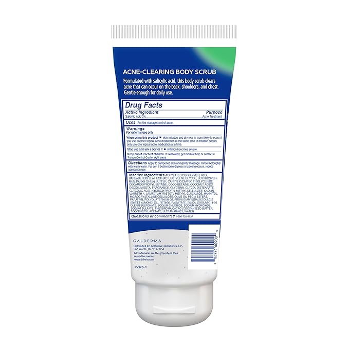 Differin Body Scrub with Salicylic Acid Acne Clearing Improves Tone and Texture Prone Skin on Back Shoulders and Chest, 8 Oz (Packaging May Vary)