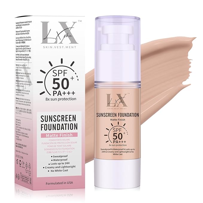 Tinted Face Sunscreen - Waterproof & Lightweight Liquid Foundation with SPF 50++, 3-in-1 Full Coverage Foundation Smooths & Blurs Pores, 405 Deep