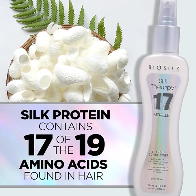 BioSilk Silk Therapy Miracle 17,Leave-In Conditioner for Dry & Damaged Hair,Reconstructs,Repairs & Hydrates, Adds Shine,Controls Frizz & Defines Curls, Sulfate-Free, Paraben-Free, Cruelty-Free,5.64 Oz