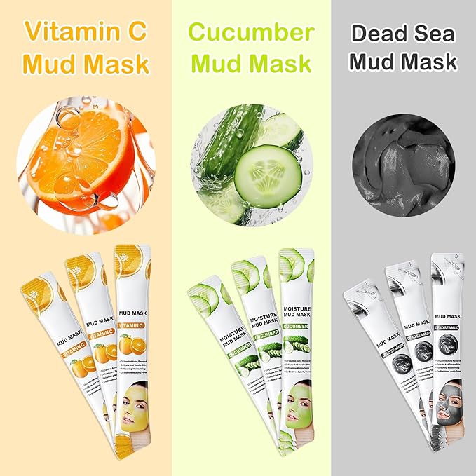 24 Pcs Clay Face Mask with Brush,Hydrating Mud Face Mask Set,Deep Cleaning Oil Control Clay Facial Masks for Blackheads Remover,Mud Facial Masks Skincare Gift Set