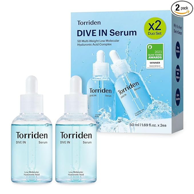 Torriden DIVE IN Hyaluronic Acid Serum 50ml(1.69 fl.oz.) * 2 (Pack of 2) | Deep Hydration to Get Glow Skin | Hyaluronic Acid, Panthenol, Allantoin | Korean Facial Serum