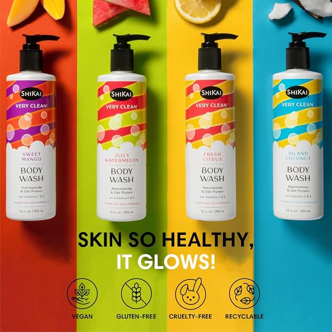 ShiKai Very Clean Body Wash (Fresh Citrus, 12 oz) | Hydrating Gel Cleanser for Dry Skin | With Niacinamide, Oat Protein, Vitamins C & E