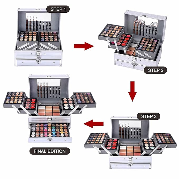 UNIFULL 132 Color All- In- One Makeup For Women Full Kit,Professional Makeup Kit,Makeup Gift Set for Women,Girls&Teens,Include eyeshadow/lipstick/concealer/Lip Gloss/Eyeliner/Mascara（006N2-Silver）