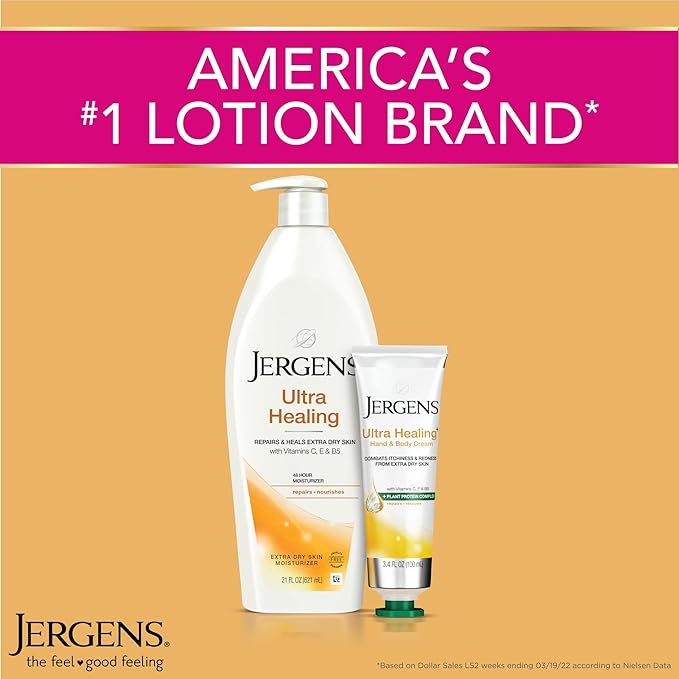 Jergens Ultra Healing Dry Skin Lotion, Hand and Body Moisturizer for Quick Absorption into Extra Dry Skin with Hydralucence Blend, Vitamins C, E and B5, White, 32 oz, Pack of 6