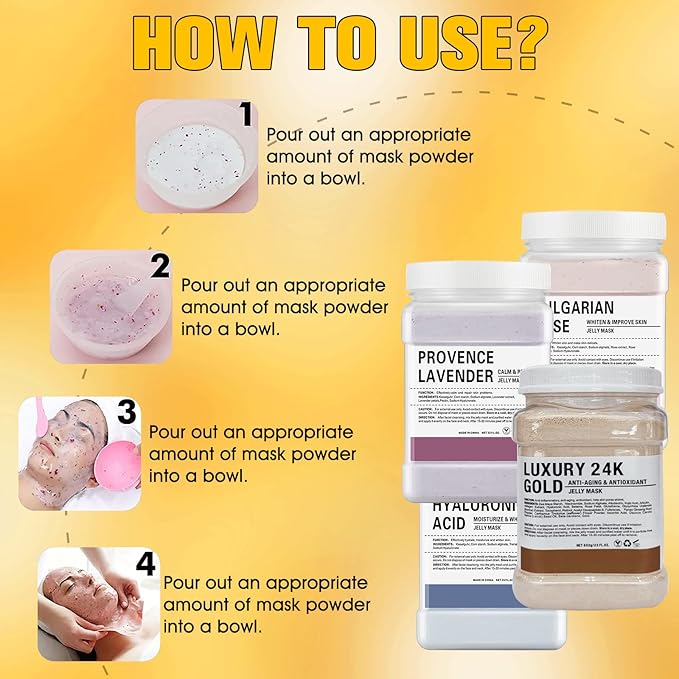 Jelly Mask Powder for Facials, 24K Gold Anti Aging Jelly Face Mask, Professional Peel Off Hydro Face Mask Powder for Fight Fine Lines, Dullness & Uneven Skin Tone, DIY SPA 23 FLOZ Mask Powder