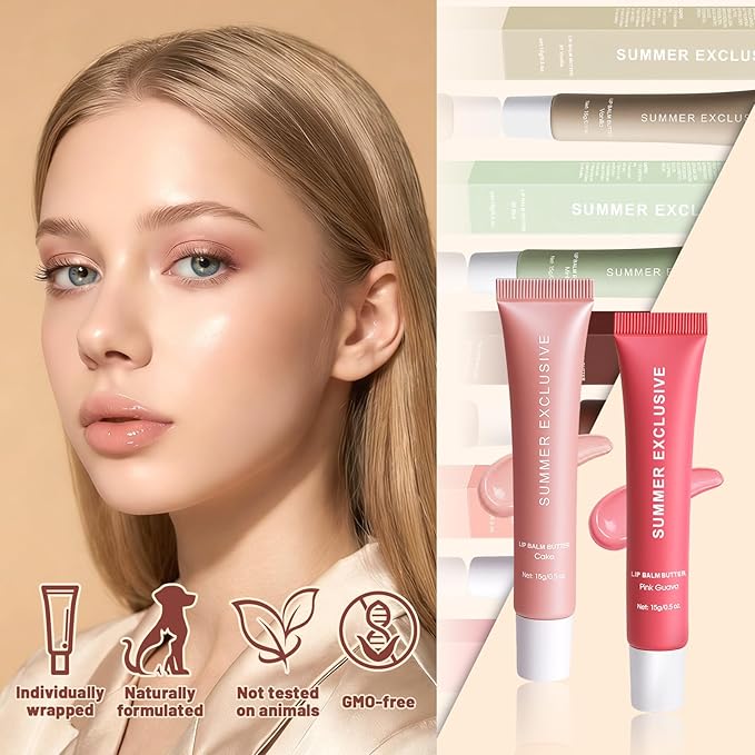 Summer Butter Tinted Lip Balm, Moisturizing and Hydrating, Natural Glow Non-Sticky Transfer-Proof, Nourishing for Dry Lips, Lip Care with ultra-smooth formula for Women (2Pcs)