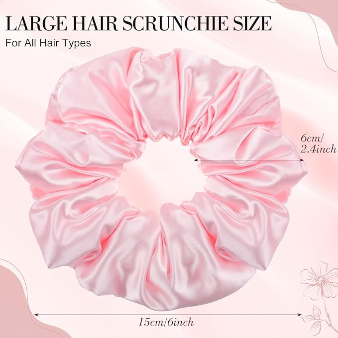 3Pcs Large Satin Hair Scrunchies for Thick Curls, 6Inch Blush Pink Pillow Satin Scrunchies for Girl Summer Pink Outfit No Damage Sleepy Hair Tie