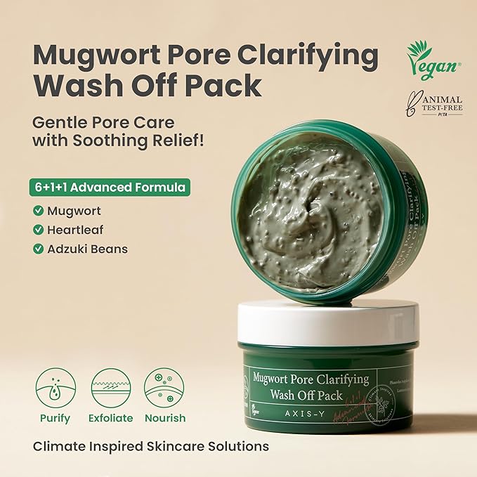 AXIS-Y Mugwort Pore Clarifying Wash Off Pack - Face Exfoliator Targets Clogged Pores, Whitehead & Blackhead Remover - Vegan Korean Skin Care Glass Skin Clay Mask (3.38 fl. oz.)