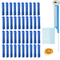 40pcs Perm Rods, Plastic Hair Rollers Heatless Hair Curlers Set with 1pc Rat Tail Comb, 48pcs Rubber Band and Curling Papers for Hairdressing Styling