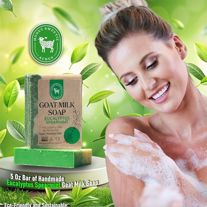 Honey Sweetie Acres 2-Pack Eucalyptus Spearmint Goat Milk Soap - Handmade 5 oz Bar, Made with Natural Ingredients, Moisturizing & Gentle, Made in the USA