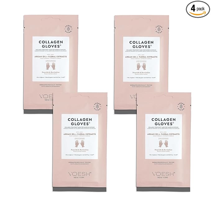 VOESH Collagen Gloves, Vegan Hand Masks, 4 Pack, Moisturizing Hand Mask, Lotion Gloves, Hydrating Gloves, Hand Care, Spa Manicure Gloves, Dry Hand Treatment