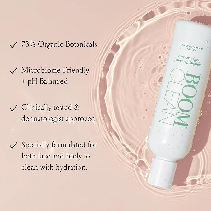 Boom Clean® Face Wash for Women | Calming Botanical Gentle Daily Facial Cleanser | pH-Balanced, Microbiome-Friendly Formula | Hydrating Aloe, Chamomile & Green Tea | Vegan, Cruelty-Free (4 oz)