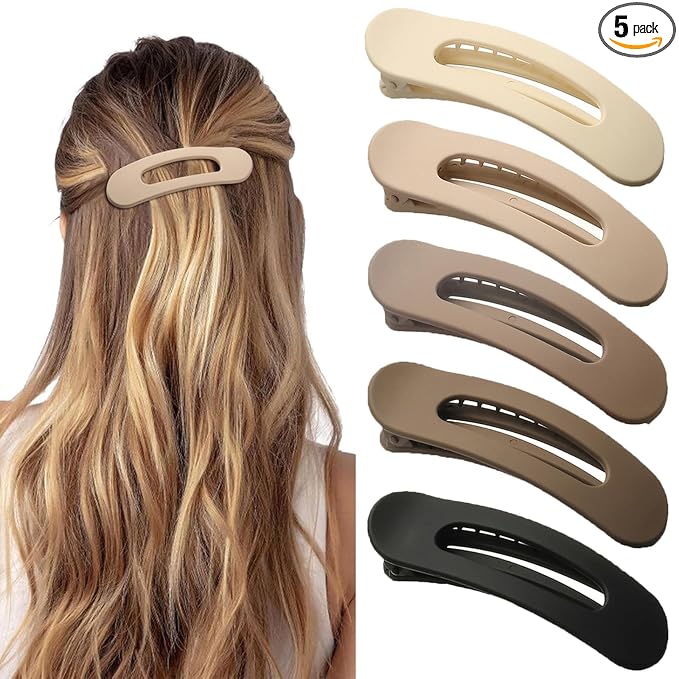 5 Pcs Flat Hair Clips, Medium Lay Flat Claw Clips for Women Girls,Strong Hold Non-slip Matte Hair Claws for Thick Thin Hair(Classic)
