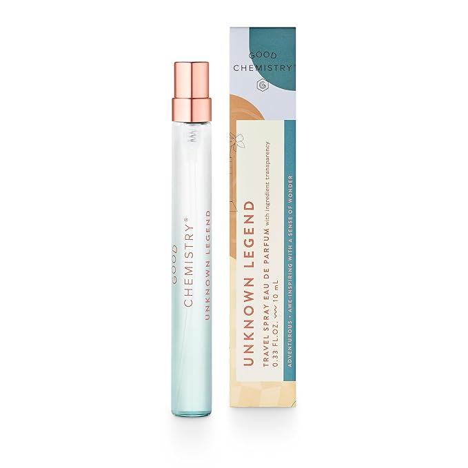 Good Chemistry Unknown Legend Travel Spray 0.33 fl oz - Long-Lasting On-the-Go Perfume with Eucalyptus, Violet Leaf, & Charcoal Santal - Warm, Clean & Vegan