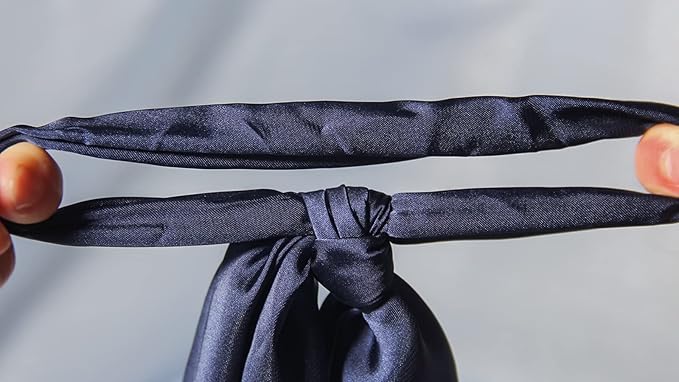 Pack of 2 Knotted Bow Hair Scrunchies Elastic Hair Scarf Black Hair Ties Bands Satin Hair Ribbon Scrunchy Red Ponytail Holder for Women and Girls (Navy blue)