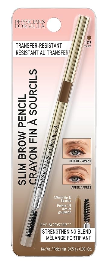 Physicians Formula Eyebrow Retractable Slim Definer Brow Pencil, Taupe Brown, Dual-Sided Brow Brush, Fine Tip, Shapes, Defines, Fills Brow Makeup | Dermatologist Tested, Clinicially Tested