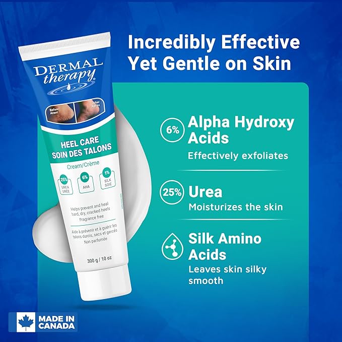 Dermal Therapy - Heel Care Cream, Foot Cream for Dry Cracked Heels, Intense Foot Moisturizer with Urea and AHA, Foot Lotion with Non-Greasy Formula, 300g