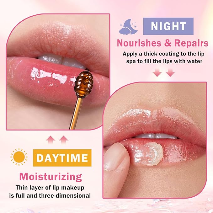5PCS Bee Lip Balm Honey Pot Honey Watermelon Cherry Apple Strawberry Lip Balm,Moisturizing Sleeping Lip Mask Reduces Lip Lines Prevention Dry and Cracked