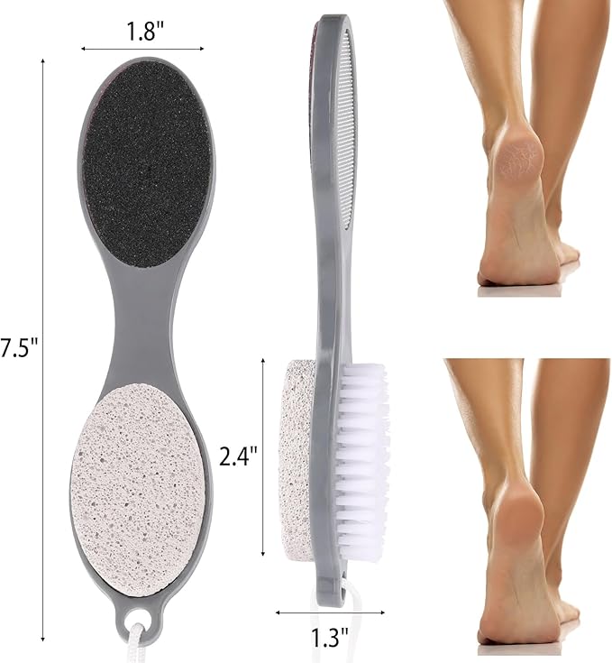 2 Pcs 4 in 1 Foot Scrubber Dead Skin Remover for Feet, Including Foot Files, Heel Scraper, Foot Brush and Pumice Stone, Multi Purpose Foot Callus Remover Pedicure Tools