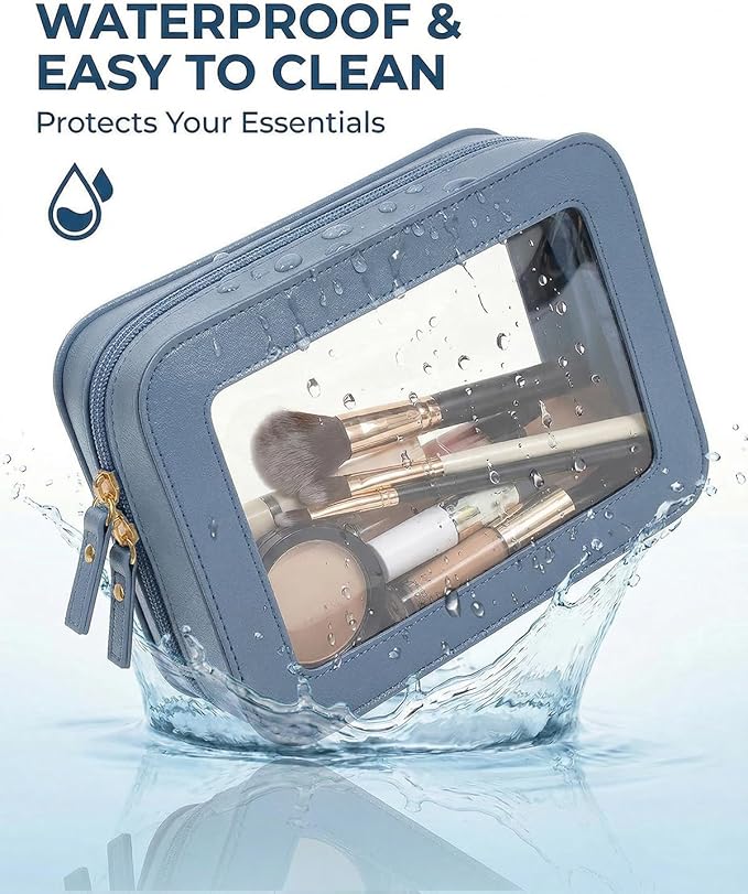 LETGO Clear Makeup Bag Organizer Set, Travel Toiletry Bag for Women, Waterproof Cosmetic Pouch with Zippers, Car Accessories Organizers and Storage Case (2Pack-Standard&Square, Blue)