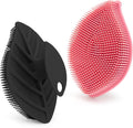 2 Pack Silicone Body Scrubber, Soft Silicone Loofah, Gentle Exfoliating Body Scrubber for Sensitive Skin, Leaf Shaped Shower Scrubbers, Silicone Scrubbers Body Brush for Women Men (Pink & Black)