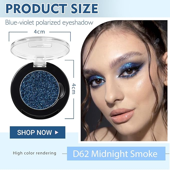 Refillable Eyeshadow Palette - Matte/Glitter/Duo-Chrome Pressed Powder & Cream Formula, Neutral/Shimmer/Smokey Multichrome, Travel-Friendly Iron Pan Refills (Glitter, D62)