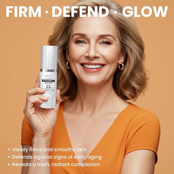 Super Korean Vitamin C Face Serum 23%: Brightening Hydrating Formula with Hyaluronic Acid, Vitamin E & Ferulic Acid — Anti-Aging Serum for Wrinkles, Dark Spots & Mature Skin (1 Fl Oz (Pack of 2))