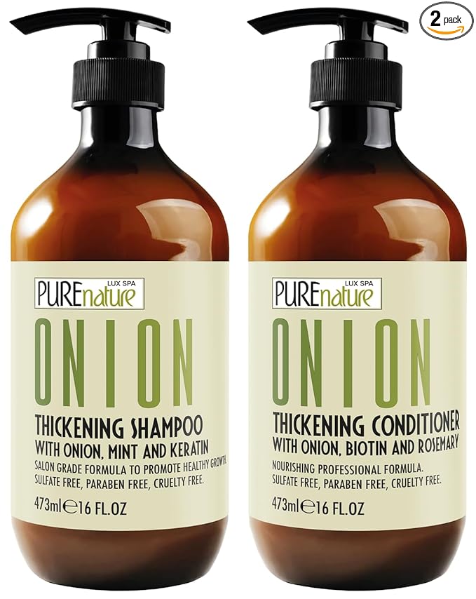 Onion Shampoo and Conditioner Set - Sulfate Free Thickening Formula for Men and Women - Paraben Free Volumizing Set for Thin, Fine Hair - Volume Boosting Salon Professional Care - 16 Fl Oz (Set of 2)