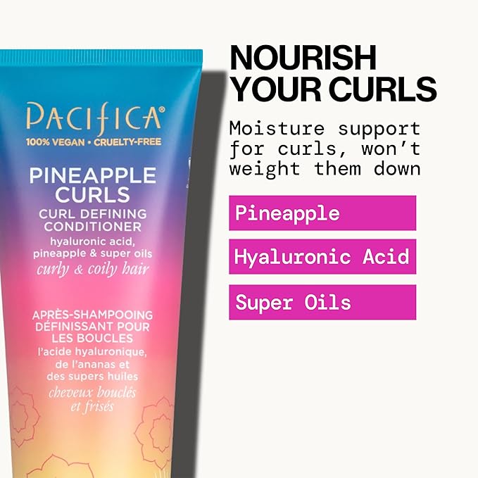 Pacifica Beauty, Pineapple Curls Defining Natural Conditioner, For Curly, Coily and Textured Hair Types, Pineapple Scent, Sulfate Free and Silicone Free, 100% Vegan and Cruelty Free | Hair Conditioner